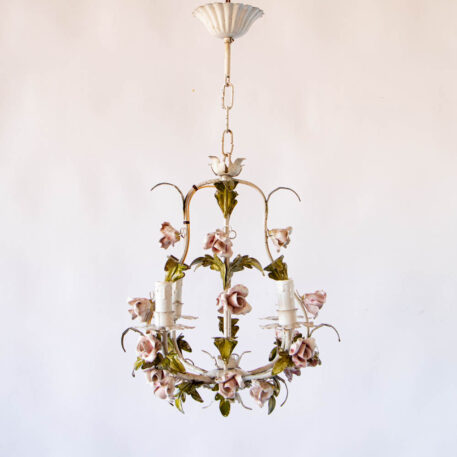 C12923 Leafy White Italian Chandelier with Flowers Colorful fancy floral vintage elegant cute baroque European small pendant By The Big Chandelier Atlanta GA-1078