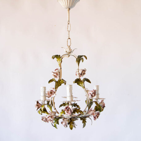 C12923 Leafy White Italian Chandelier with Flowers Colorful fancy floral vintage elegant cute baroque European small pendant By The Big Chandelier Atlanta GA-1078