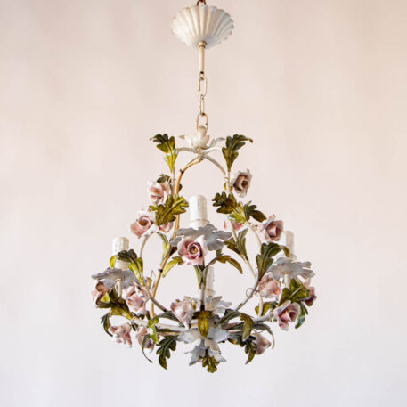 C12923 Leafy White Italian Chandelier with Flowers Colorful fancy floral vintage elegant cute baroque European small pendant By The Big Chandelier Atlanta GA-1078