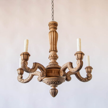 C12952 Bleached Wood Chandelier Italian vintage European classic simple carved wood rustic wooden