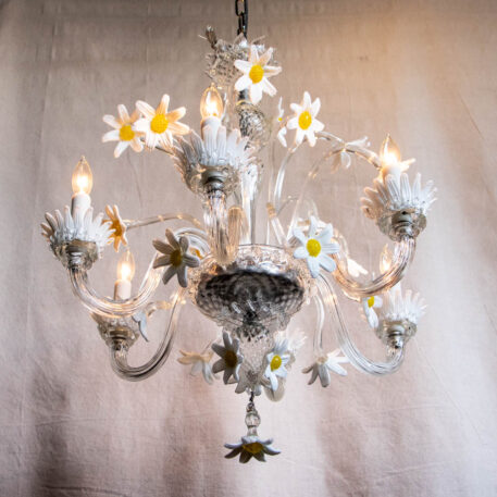 C12971 Murano Chandelier with Daisies White flowers Italian floral cute vintage pretty By The Big Chandelier Atlanta GA