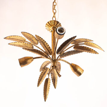 C13000 3 light leafy ceiling light Spanish gilded gold vintage Barcelona small hall light pendant By The Big Chandelier Atlanta GA