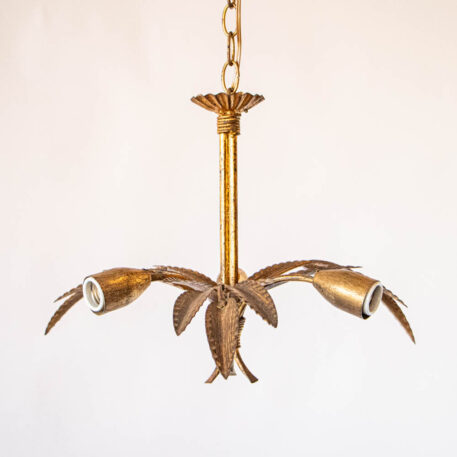 C13000 3 light leafy ceiling light Spanish gilded gold vintage Barcelona small hall light pendant By The Big Chandelier Atlanta GA