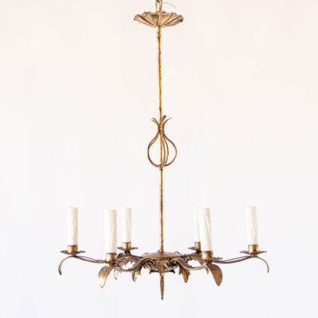 C13072 6 Light Iron Chandelier gilded gold Spanish leaves leafy vintage European elegant Barcelona Spain By The Big Chandelier Atlanta GA