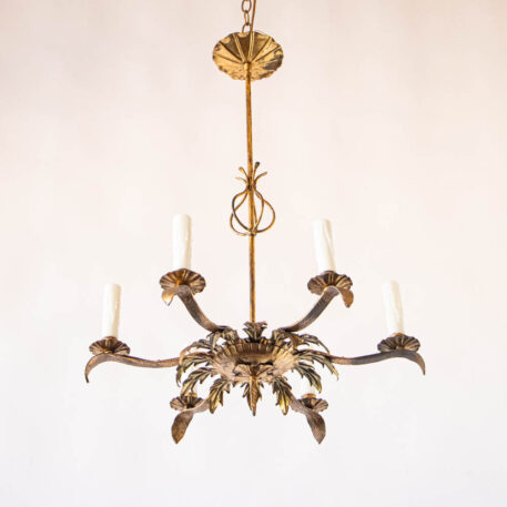 C13072 6 Light Iron Chandelier gilded gold Spanish leaves leafy vintage European elegant Barcelona Spain By The Big Chandelier Atlanta GA