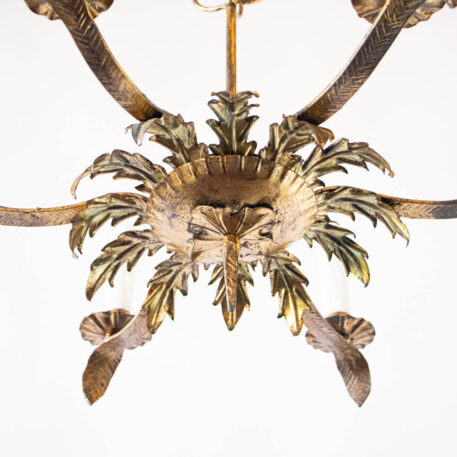 C13072 6 Light Iron Chandelier gilded gold Spanish leaves leafy vintage European elegant Barcelona Spain By The Big Chandelier Atlanta GA