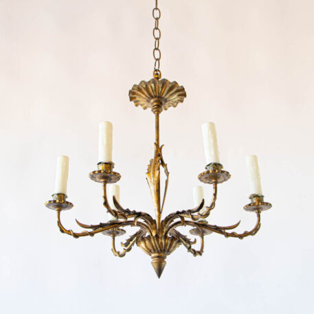 C13071 Thin Gilded Chandelier Spanish Simple Rustic Barcelona Gold leafy spiky elegant vintage fancy By The Big Chandelier Atlanta GA