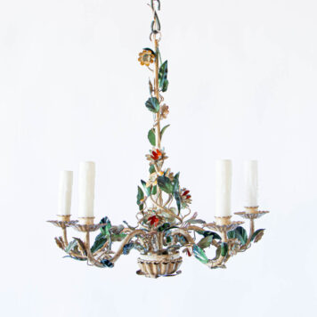 Painted Italian Chandelier By The Big Chandelier Atlanta GA poly-chrome multi colored fancy vintage cute colorful flowers floral leaves pastoral pretty