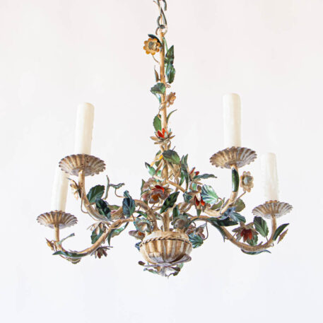 Painted Italian Chandelier By The Big Chandelier Atlanta GA poly-chrome multi colored fancy vintage cute colorful flowers floral leaves pastoral pretty