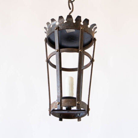 S4958 Iron Wall or Hanging Lantern rustic vintage European wrought iron castle cylindrical hall light rivets By The Big Chandelier Atlanta GA