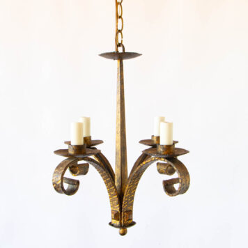 4 light Gilded Chandelier with Heavy Straps 4 light Gilded Chandelier with Heavy Straps By The Big Chandelier Atlanta GA heavy iron small hall light gilded Spanish vintage rustic scrolls Barcelona simple By The Big Chandelier Atlanta GA