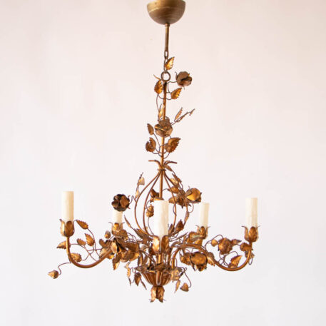 C12812 Leafy Gilded Iron Chandelier with 5 Lights floral leaves elegant gold beautiful vintage pretty cute small fine European Italian natural old classic classy By The Big Chandelier Atlanta GA