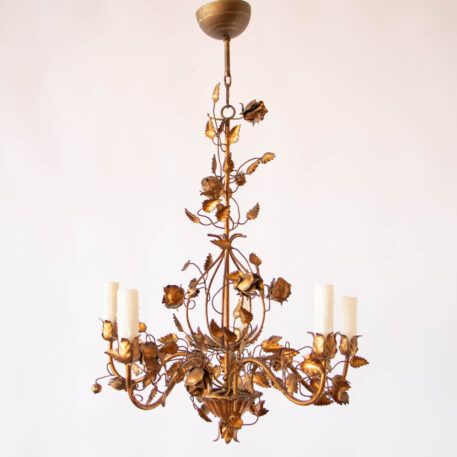 C12812 Leafy Gilded Iron Chandelier with 5 Lights floral leaves elegant gold beautiful vintage pretty cute small fine European Italian natural old classic classy By The Big Chandelier Atlanta GA