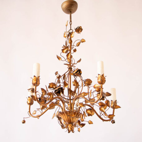 C12812 Leafy Gilded Iron Chandelier with 5 Lights floral leaves elegant gold beautiful vintage pretty cute small fine European Italian natural old classic classy By The Big Chandelier Atlanta GA