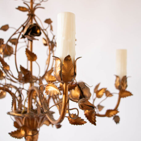 C12812 Leafy Gilded Iron Chandelier with 5 Lights floral leaves elegant gold beautiful vintage pretty cute small fine European Italian natural old classic classy By The Big Chandelier Atlanta GA