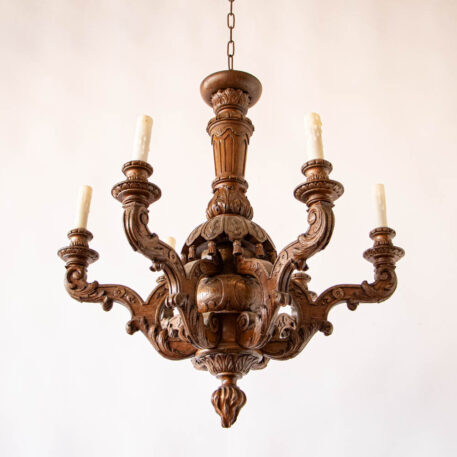 C12825 Carved Wood Chandelier with Tassels Classic rustic wooden European vintage French Belgian fine classic classy fancy old with 6 Lights By The Big Chandelier Atlanta GA