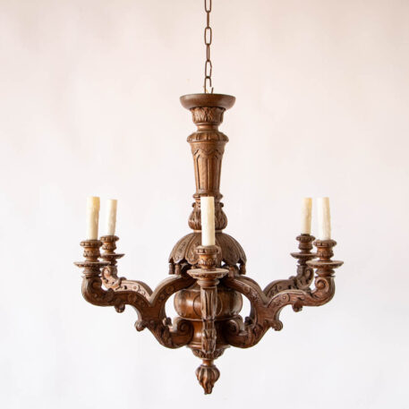 C12825 Carved Wood Chandelier with Tassels Classic rustic wooden European vintage French Belgian fine classic classy fancy old with 6 Lights By The Big Chandelier Atlanta GA