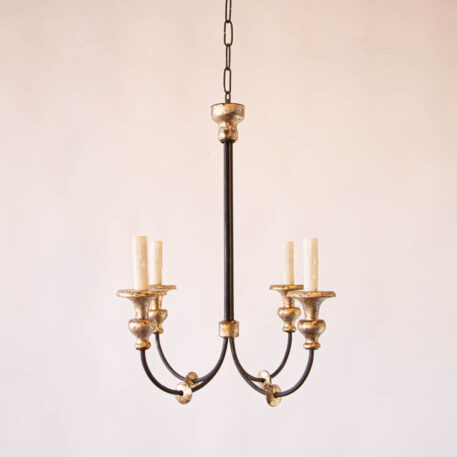 C12847 Metal and Wood Chandelier with 4 lights European vintage gilded silver black simple elegant Italian classic classical By The Big Chandelier Atlanta GA