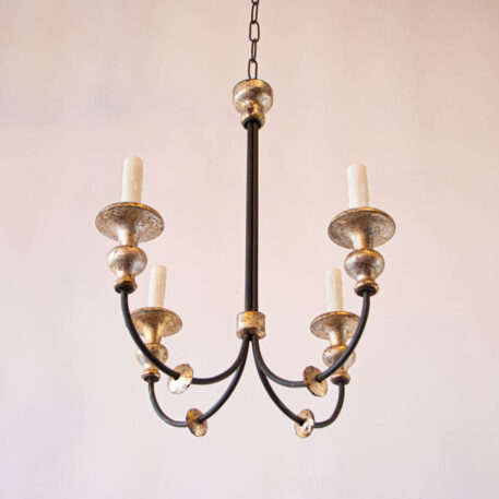 C12847 Metal and Wood Chandelier with 4 lights European vintage gilded silver black simple elegant Italian classic classical By The Big Chandelier Atlanta GA