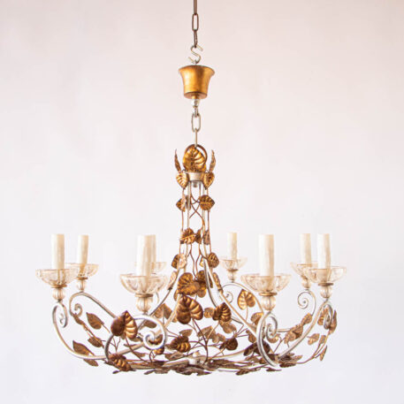 C12996 Leafy Gilded Iron Chandelier with Murano Bobesches Italian classic leaves floral natural elegant gold silver curves scrolls vintage European fine beautiful amazing best By The Big Chandelier Atlanta GA