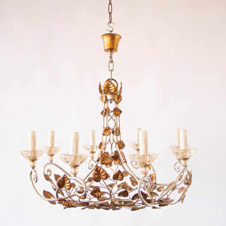 C12996 Leafy Gilded Iron Chandelier with Murano Bobesches Italian classic leaves floral natural elegant gold silver curves scrolls vintage European fine beautiful amazing best By The Big Chandelier Atlanta GA