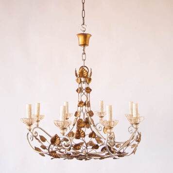 C12996 Leafy Gilded Iron Chandelier with Murano Bobesches Italian classic leaves floral natural elegant gold silver curves scrolls vintage European fine beautiful amazing best By The Big Chandelier Atlanta GA