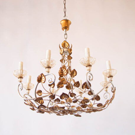 C12996 Leafy Gilded Iron Chandelier with Murano Bobesches Italian classic leaves floral natural elegant gold silver curves scrolls vintage European fine beautiful amazing best By The Big Chandelier Atlanta GA