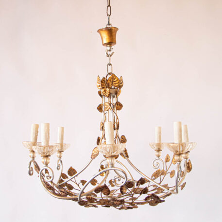 C12996 Leafy Gilded Iron Chandelier with Murano Bobesches Italian classic leaves floral natural elegant gold silver curves scrolls vintage European fine beautiful amazing best By The Big Chandelier Atlanta GA