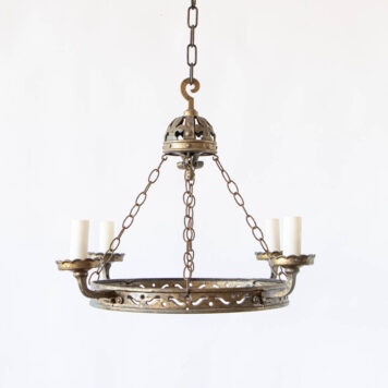 C12815 4 Light Iron Chandelier with Crown By The Big Chandelier Atlanta GA Vintage European French Cute rustic small gold royal round classic regal