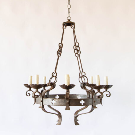 C12704 8 Light Iron Ring with Quatrefoil Design By The Big Chandelier Atlanta GA Rustic Heavy vintage castle European French Vintage Heavy Fancy Best Beautiful wrought Iron