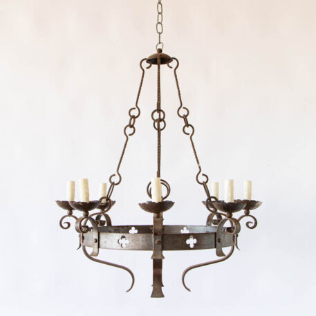 C12704 8 Light Iron Ring with Quatrefoil Design By The Big Chandelier Atlanta GA Rustic Heavy vintage castle European French Vintage Heavy Fancy Best Beautiful wrought Iron