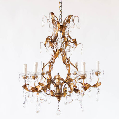 C12982 Gilded Iron Chandelier with Crystals European Italian floral leaves fancy natural elegant vintage gold beautiful By The Big Chandelier Atlanta GA