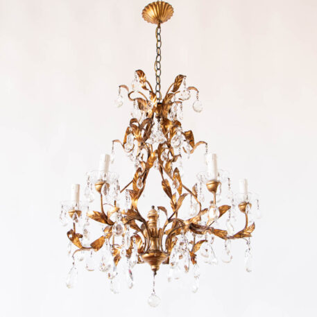 C12982 Gilded Iron Chandelier with Crystals European Italian floral leaves fancy natural elegant vintage gold beautiful By The Big Chandelier Atlanta GA