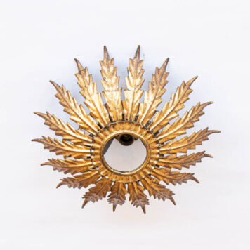 C12859 Sun Form Flush Mount Spiky round pointy vintage gold gilded leafy beautiful fancy leaves ceiling light European Spanish By The Big Chandelier Atlanta GA-1520