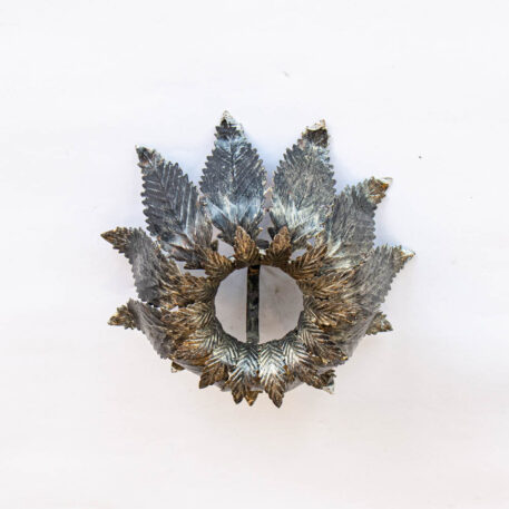 C12876 Pair of Sun Ceiling Lights flush mount Spiky round pointy vintage black silver gold gilded leafy beautiful fancy leaves ceiling light European Spanish By The Big Chandelier Atlanta GA-1533