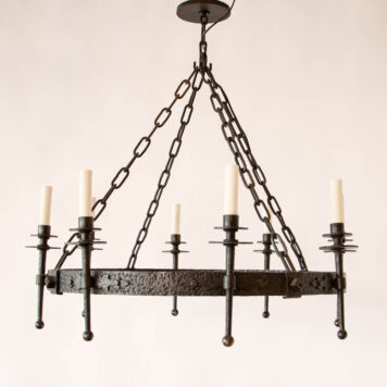 C12371 Large 8 light iron ring Rustic torches vintage European Castle Chalet Cabin wrought iron French Lodge Best great By The Big Chandelier Atlanta GA